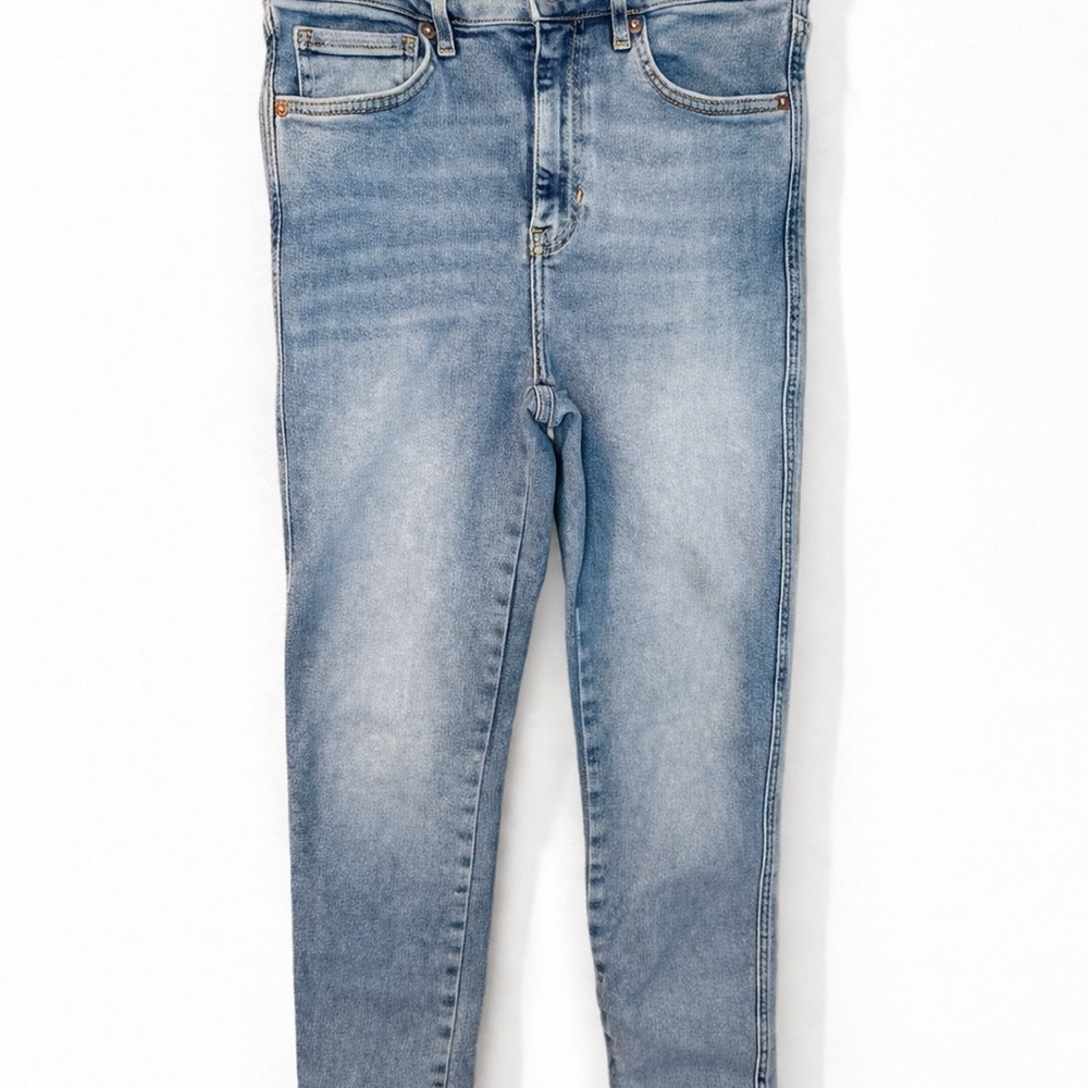 We The Free Skinny Jeans Raw Hem High Rise Light Wash Distressed Size 28